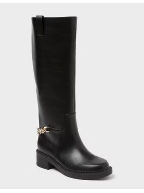 Classic Black Knee-High ridding boots with Gold Chain Accent Bobbi size 11 new
